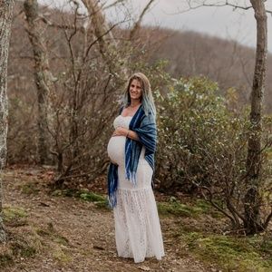 maternity dress white lace medium off shoulder